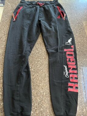 Vintage 90s Kangol Black Sweatpants with Red Accents and Logo Print Size M Logo